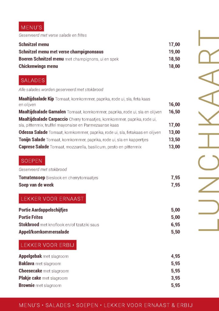 Lunch kaart Odessa 2025