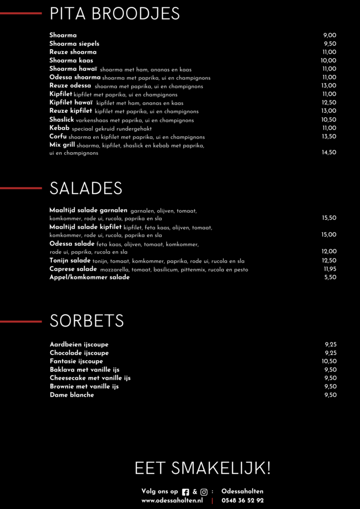 Odessa menu 2025-2026